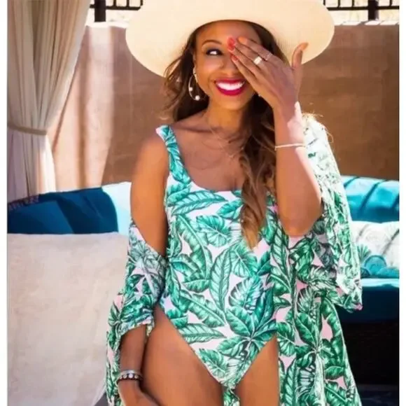 Watercolors by Kenny Flowers Tropical Leaf One Piece Swimsuit Cutout Medium - Picture 1 of 9